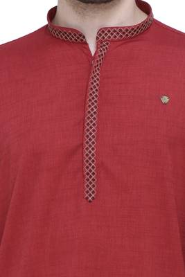 men's barn red lyocell festive long kurta 5