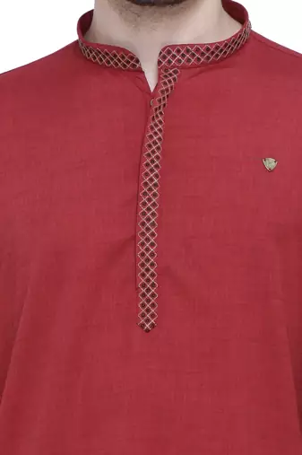 men's barn red lyocell festive long kurta