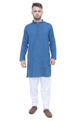 men's teal blue lyocell festive long kurta 1