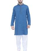 men's teal blue lyocell festive long kurta