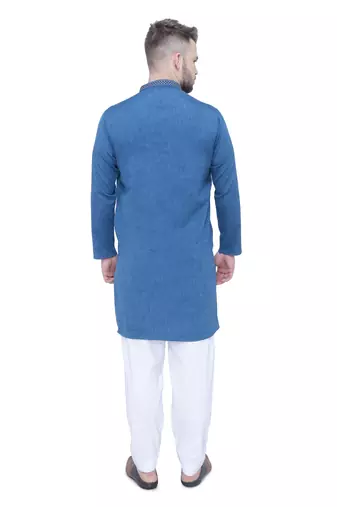 men's teal blue lyocell festive long kurta