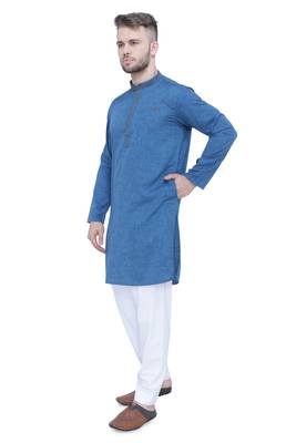 men's teal blue lyocell festive long kurta 3