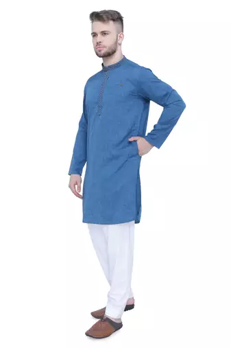 men's teal blue lyocell festive long kurta