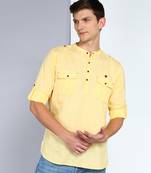 men's lime yellow linen cotton short pathani kurta