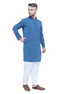 men's teal blue lyocell festive long kurta 4