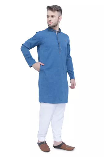 men's teal blue lyocell festive long kurta
