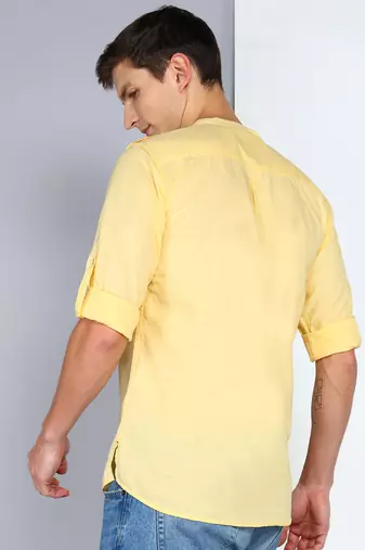 men's lime yellow linen cotton short pathani kurta