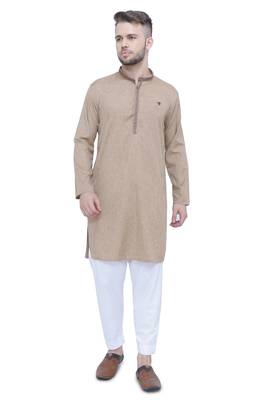 men's khaki lyocell festive long kurta 1
