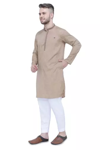 men's khaki lyocell festive long kurta