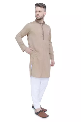 men's khaki lyocell festive long kurta