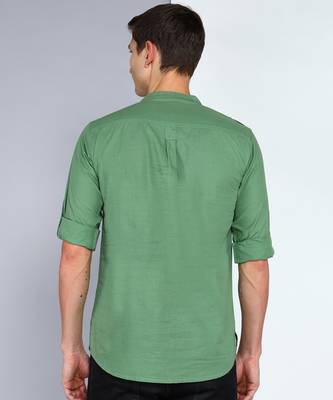 men's fresh green linen cotton short pathani kurta 2