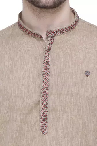 men's khaki lyocell festive long kurta