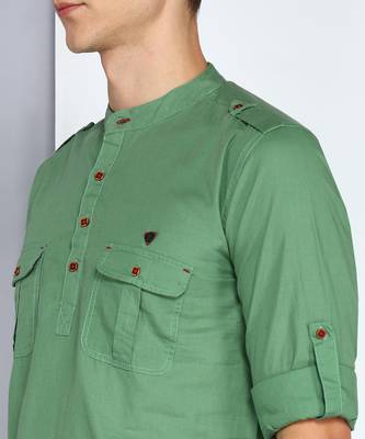 men's fresh green linen cotton short pathani kurta 5