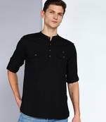 men's black linen cotton short pathani kurta