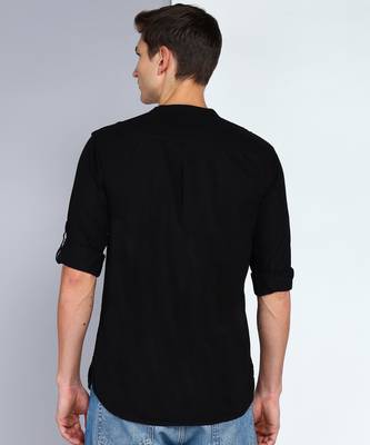 men's black linen cotton short pathani kurta 2