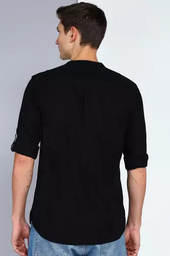 men's black linen cotton short pathani kurta