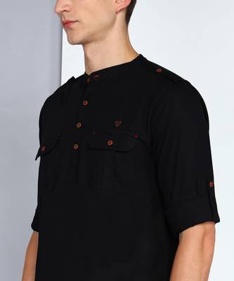 men's black linen cotton short pathani kurta 5