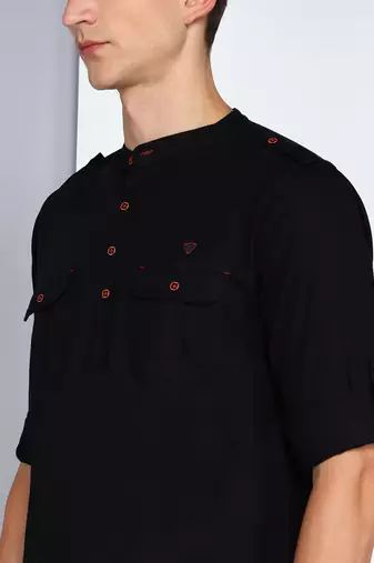 men's black linen cotton short pathani kurta
