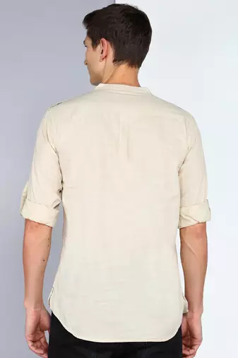 men's beige linen cotton short pathani kurta