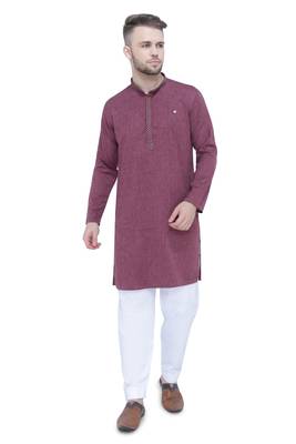 men's plum lyocell festive long kurta 1