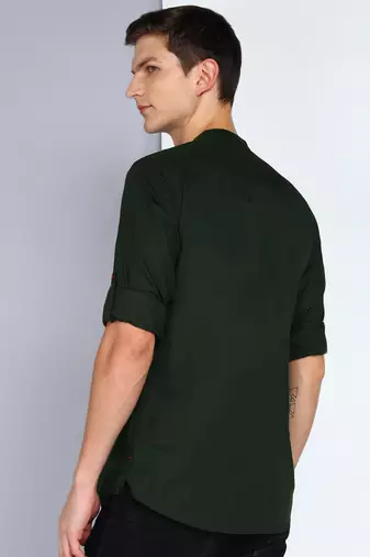 men's dark olive linen cotton short pathani kurta