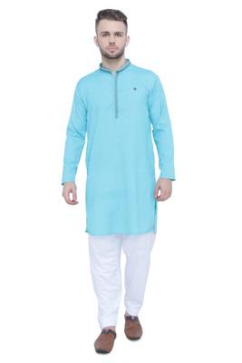 men's turquoise lyocell festive long kurta 1