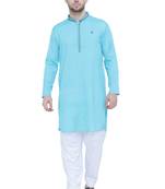 men's turquoise lyocell festive long kurta