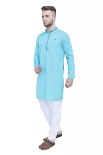 men's turquoise lyocell festive long kurta