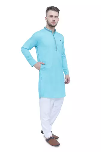men's turquoise lyocell festive long kurta