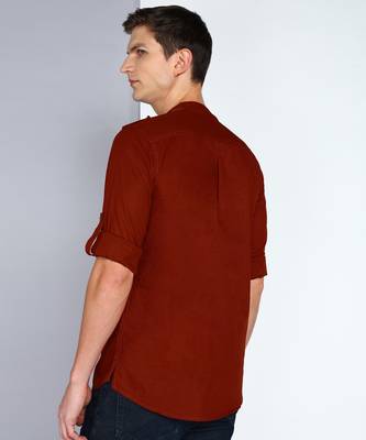 men's rust brown linen cotton short pathani kurta 2