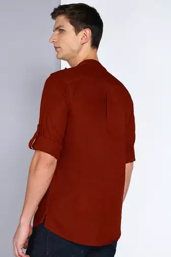 men's rust brown linen cotton short pathani kurta