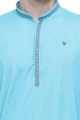 men's turquoise lyocell festive long kurta 5
