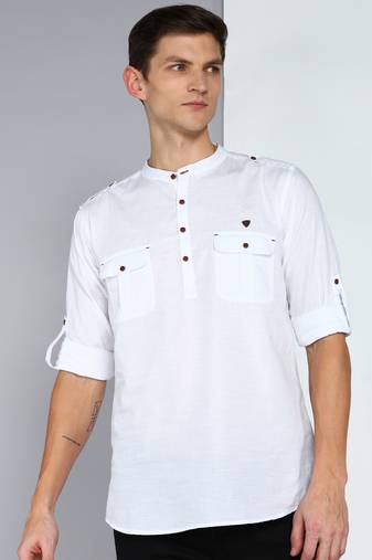 men's white linen cotton short pathani kurta