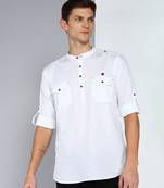 men's white linen cotton short pathani kurta