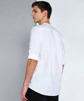 men's white linen cotton short pathani kurta 2