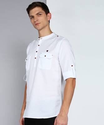men's white linen cotton short pathani kurta 3