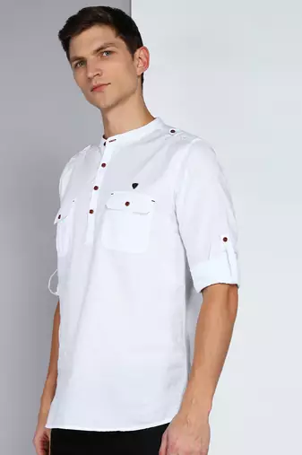 men's white linen cotton short pathani kurta