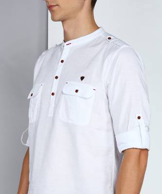 men's white linen cotton short pathani kurta 5