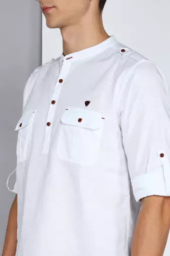 men's white linen cotton short pathani kurta