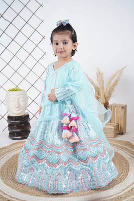 Aqua Multicolour Embroidery Anarkali  1