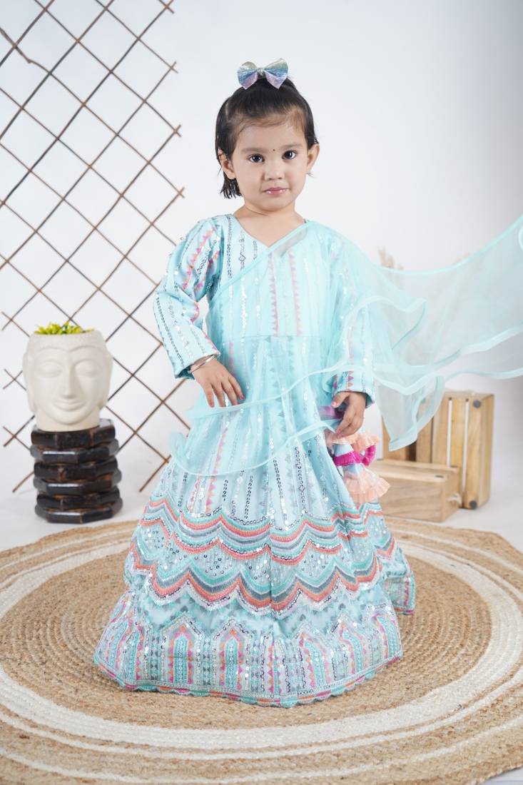 Aqua Multicolour Embroidery Anarkali 