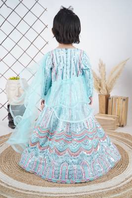 Aqua Multicolour Embroidery Anarkali  4