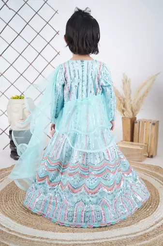 Aqua Multicolour Embroidery Anarkali 