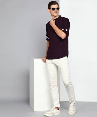 men's mauve linen cotton short kurta 4