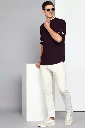men's mauve linen cotton short kurta