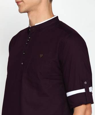 men's mauve linen cotton short kurta 5