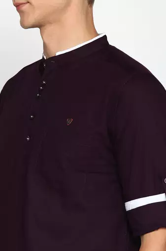 men's mauve linen cotton short kurta