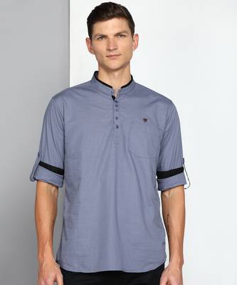 men's iron grey linen cotton short kurta 1