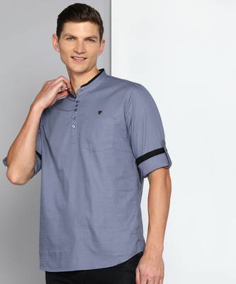 men's iron grey linen cotton short kurta 3