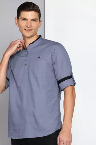 men's iron grey linen cotton short kurta